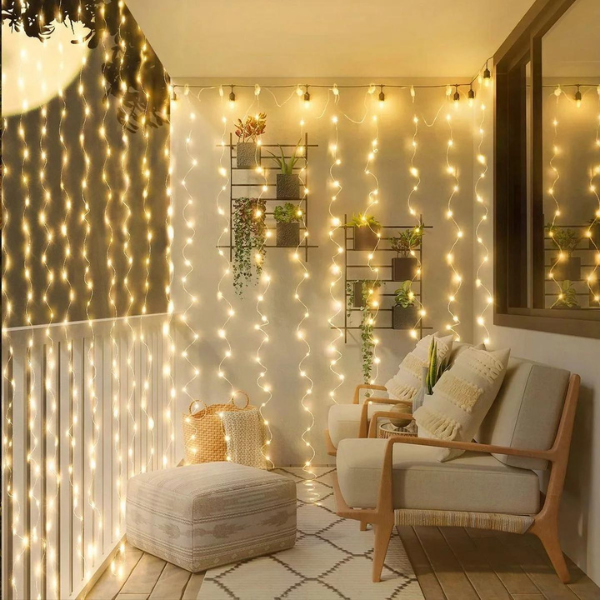 Cortina de LED 3x3m com Controle Remoto – Decoração