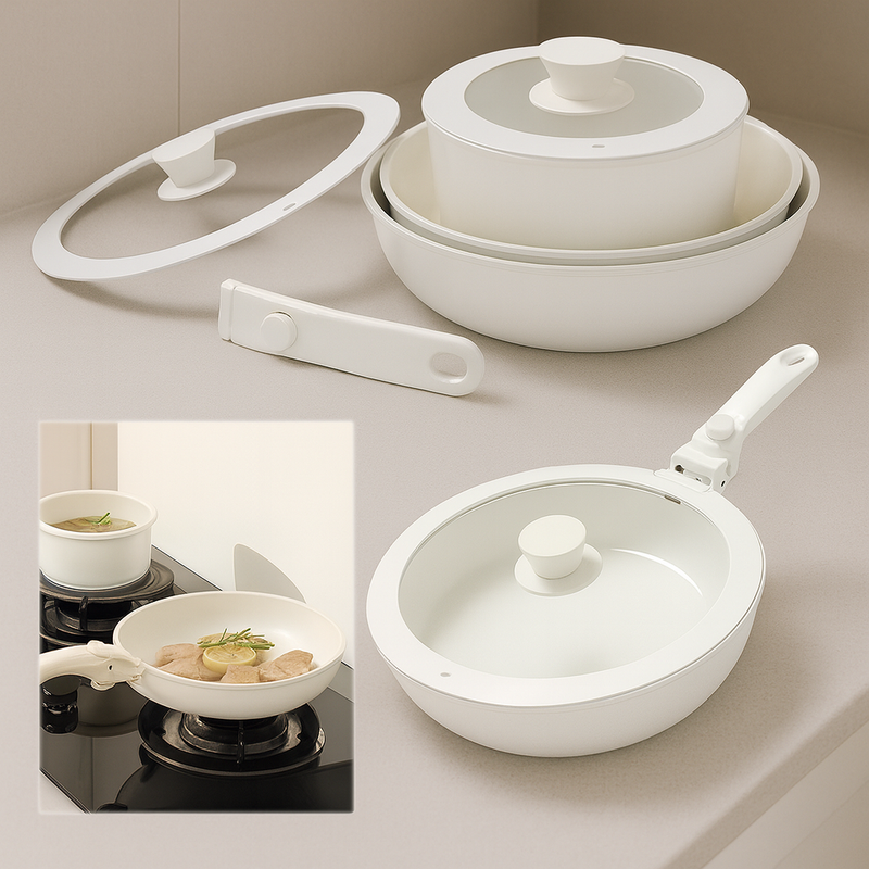 Jogo de Panelas de Cerâmica Antiaderente com Cabo Removível