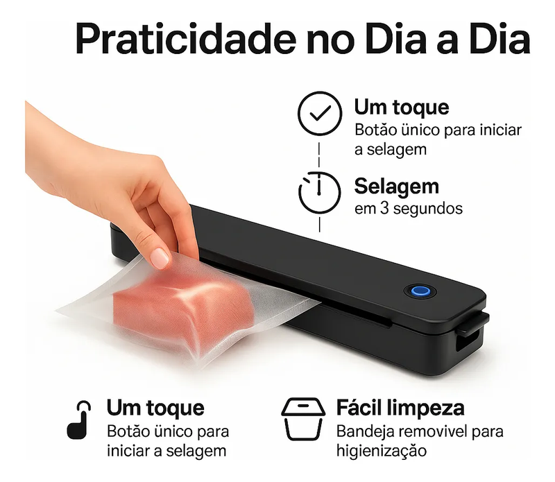 Máquina Seladora a Vácuo Portátil Elétrica – Conservação, Organização e Praticidade para Sua Cozinha