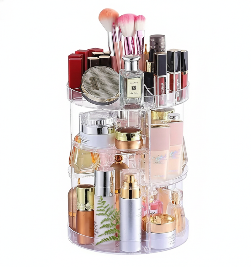 Organizador Giratório de Maquiagem e Cosméticos em Acrílico Transparente – Beleza, Organização e Sofisticação no Seu Espaço