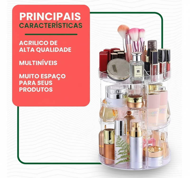 Organizador Giratório de Maquiagem e Cosméticos em Acrílico Transparente – Beleza, Organização e Sofisticação no Seu Espaço
