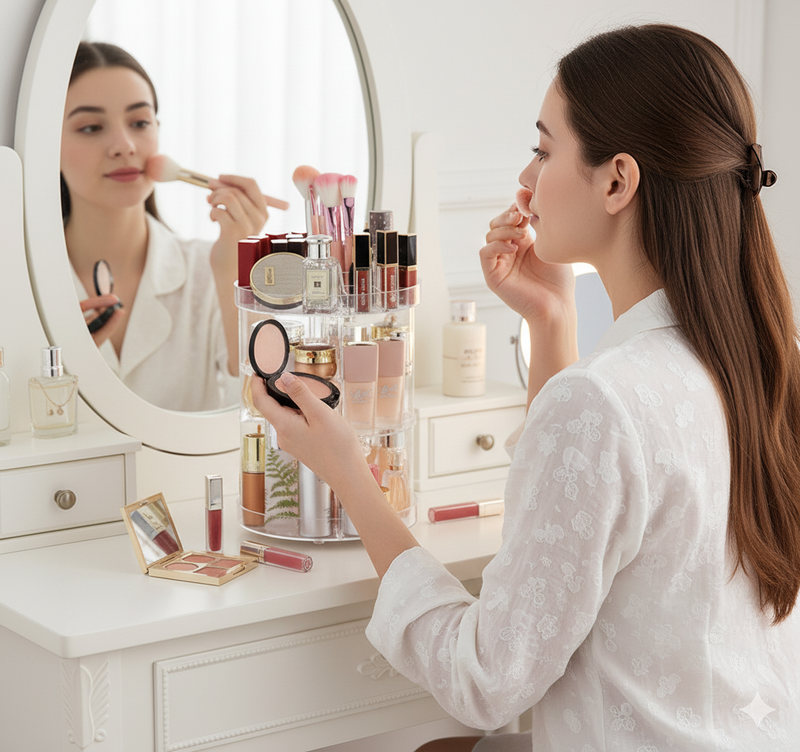 Organizador Giratório de Maquiagem e Cosméticos em Acrílico Transparente – Beleza, Organização e Sofisticação no Seu Espaço