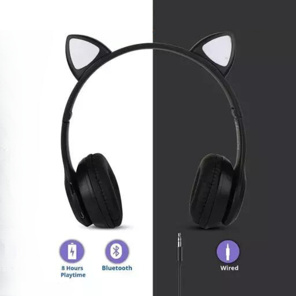 Fone Bluetooth Orelha de Gato com LED Colorido