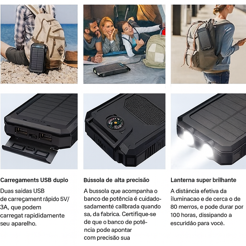 Carregador Portátil Power Bank Solar Usb Laranja