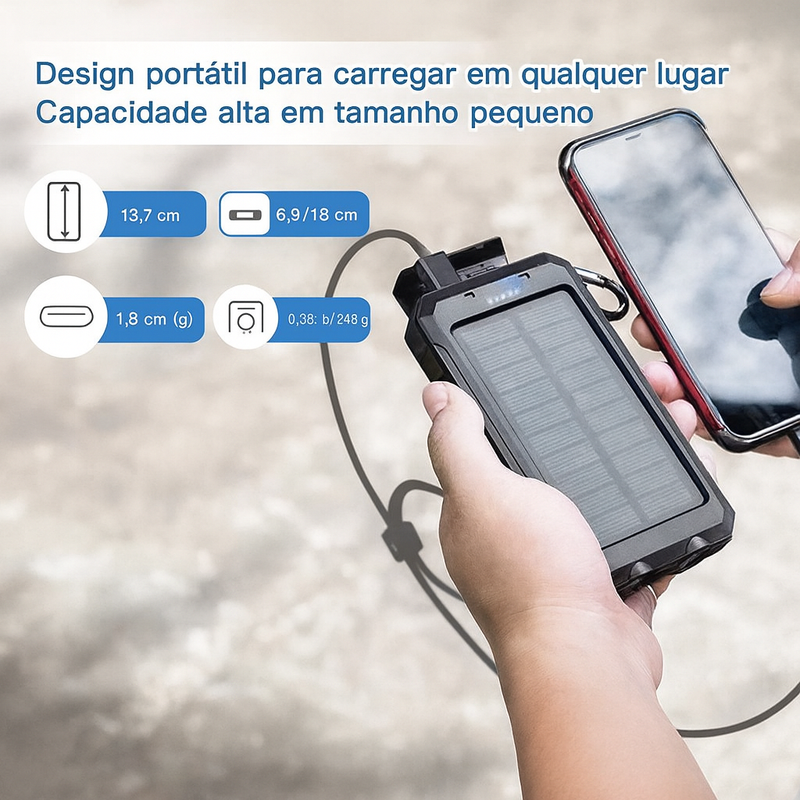 Carregador Portátil Power Bank Solar Usb Laranja